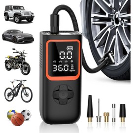 Elektrische Luftpumpe - 6000mAh & 150PSI Fahrradpumpe für Autoreifen mit Manometer & LED-Licht, 2X schnellere Aufblasung Mini Kompressor für Auto Fahrräder, Motorra