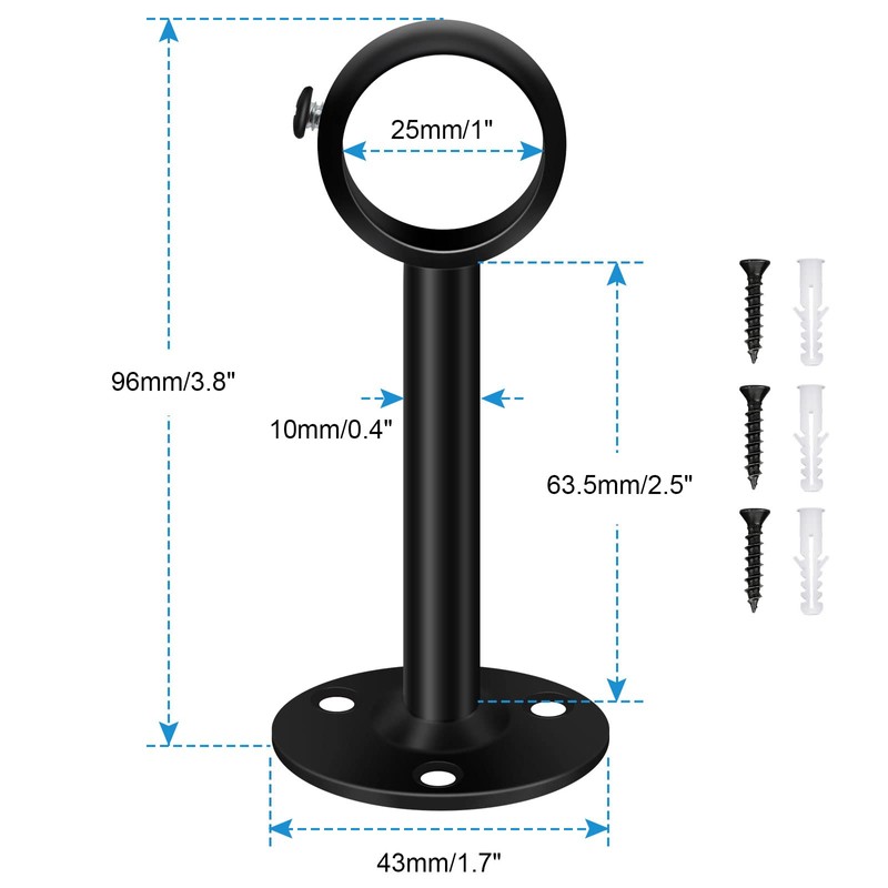 6 Pack Curtain Pole Bracket Ceiling Mount Black 25mm Metal