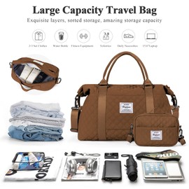 Weekender Bag for Women with Toiletry Bag, Travel Duffel Overnight Carry On Gym Tote with Wet Pocket, Sugar Brown