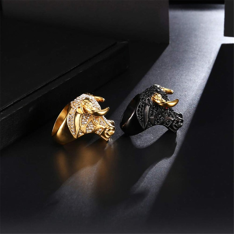 PAURO Men's Stainless Steel Cubic Zirconia Taurus Bull Tribal Biker