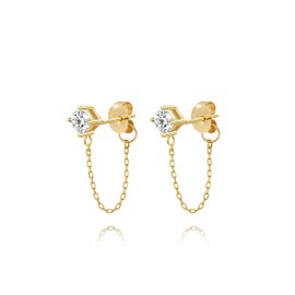 Meow Star Sterling Silver Cubic Zirconia Butterfly Leaf Chain Earrings - Dangle Studs for Women - 3cm, 3mm, 4mm, 5mm, 6mm - Gold Plated, Hypoallergenic, Nickel Free