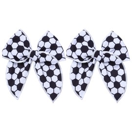 Soccer Fable Hair Bows 2pc 5in Soccer Cotton Line Ribbon Shaker Bow Alligator Clips for Teens Girls Women Cheerleaders Players Fans Soccer Moms Gift Game Day Sport Cheer Accessory