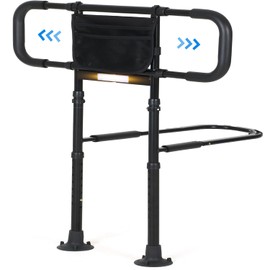 Bed Rails for Elderly Adults Safety - Elderly Assistance Products, Bedrails for Rlderly Adults Grab Bar Bed Handrails, Bed Rail with Pocket, Motion Sensor Light Fits King, Queen, Full, Twin (Black)