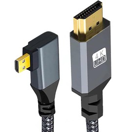 tunghey 2Pack 4K Micro HDMI to HDMI Cable Adapter 0.5m, Aluminum Alloy Shell/Nylon Braid/Gold-Plated (Male to Male) 4K/8K/60HZ/3D Compatible with He-ro, Sport Camera (Right Angle)