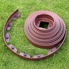QWORK Garden Edging, 40ft x 2 in Polyethylene Landscape Edging with 40 Spikes, Garden Edging Border for Customized Landscaping, Brown