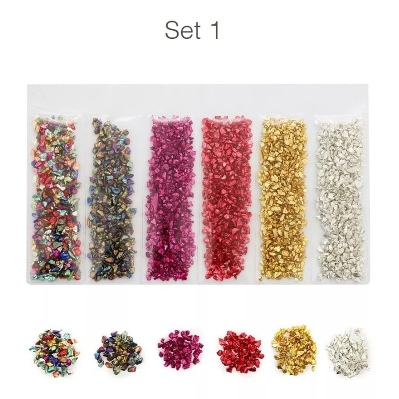 Crushed Glass 6 Colores Piedras Cristal Triturado Strass Maquillaje Resina