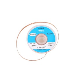 CABAX Solder Wicks, No-Clean Solder Braided Wicks Desoldering Wicks Solder Copper Wire Removal Tool, 2.5mm Width, 1.5 Meters Length, Roll of 1