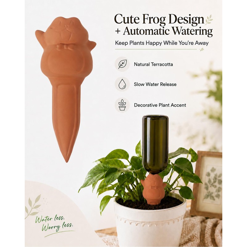 vensovo 4 Pack Terracotta Plant Watering Spikes, Cute Frog Automatic