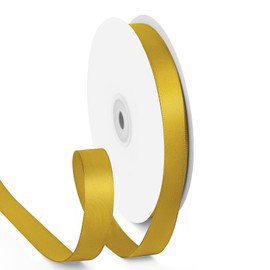 Double Faced Gold Ribbon 50 Yards, 5/8 inch Polyester Gold Stain Ribbon for Gift Wrapping, Flower Bouquet, Weddings Party Invitation Decorations, DIY Crafts and More