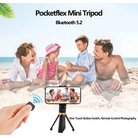 2025 New Pocketflex Mini Tripod, Pocket Flex Portable Selfie Stick, Magic Selfie Stick, Flipping Flexible Tripod Mini JJ02, 360°Pocket Flex Selfie Stick with Remote (Black)