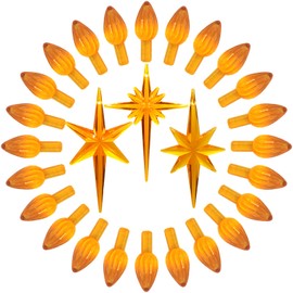 KonohaELF Ceramic Christmas Tree Replacement Lights Bulbs, Orange Medium Twist Plastics Pegs Ornaments for Ceramic Tree(87 Bulbs＆ 3 Topper Star)