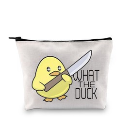 PLITI Duck Makeup Bag Duck Lover Gift What The Duck Funny Ducky Saying Cosmetic Bag Duck Pun Present (What The Duck bagU)