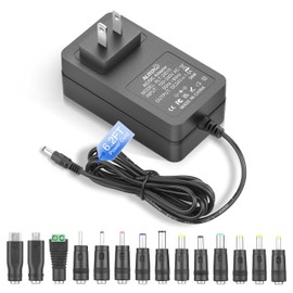 ALITOVE 24V Power Supply 1.5A 36W AC Adapter 100-240V 50-60Hz to DC 24 Volt Power Cord 1.5 Amp 1500mA 1A Transformer Converter 6.2FT with 14 Tips for LED Strip Light CCTV Camera DC Pump Router