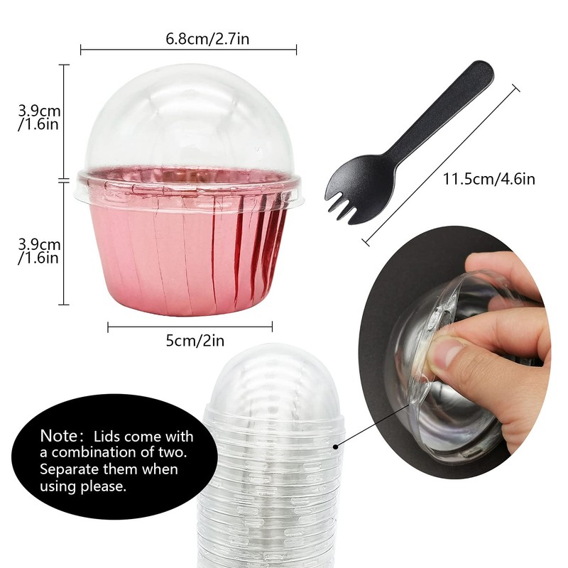Cupcake Liners with Dome Lids 100Pack,Free-Air 3.5Oz Mini Foil Baking