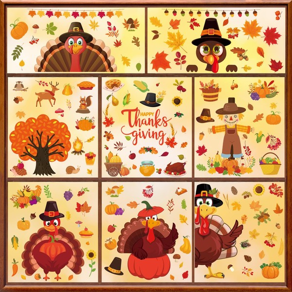 XZENTIRA, Thanksgiving Window Clings - 186 PCS, Fall Window Clings