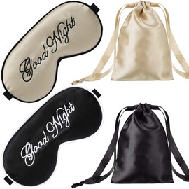 2 Pieces Sleep Mask Silk Eye Mask Easily Adjustable Mask for Sleeping Eye Mask Sleep Mask Women and Men with 2 Pieces Storage Bags (Rose Clair, Gris)