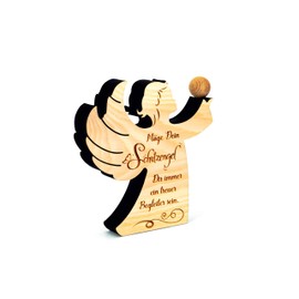 sagl.tirol Pine Angel with Pine Ball - Wooden Angel with Engraving - Pine Angel with Saying - Christening Gift Guardian Angel Wood - 10 x 11 x 1.8 cm - Made in Austria