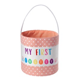 My First Easter Basket with Polka Dot and Bunny Design for Egg Hunt, Spring Holiday Organizer. Nursery Storage, Seasonal Decor (Pink)