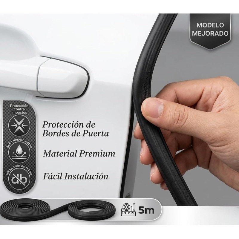 Protector Borde Puerta Auto Sello Hule Moldura Antirrayas Universal 5m