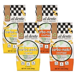 AL DENTE Carba-Nada Cavatappi & Rigatoni Variety 4-Pack, Artisanal Lower Carb Pasta, 16g High Protein, Non-GMO, Cage Free Eggs, Homemade Taste & Texture, (2 Bags of Each)