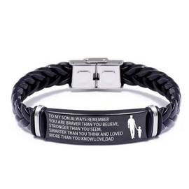 ARICHDUDE To My Son Bracelet from Mum Dad, Inspirational Braided Leather Stainless Steel Bracelet, Son Gifts from Mum Dad