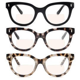 zooxsky 3 Pack Bifocal Reading Glasses for Women Men Classic Clear Top Bi-focal Readers Full Lenses Dual Focal Eyeglasses+1.50