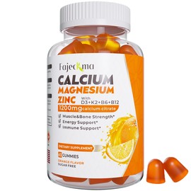 Calcium Magnesium Zinc Gummies for Adult: 1200mg Calcium Citrate with Vitamin D3 K3 - Natural Organic Sugar Free High Absorption Supplement for Women Men Kids(60Count)