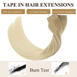 Loxxy Tape in Extensions Human Hair Real Remy Hair Extensions 14Inch Tape in Human Hair Natural Straight Invisible Double sided Balayage #8-60 Light Brown With Platinum Blonde 20pcs 50g/pack