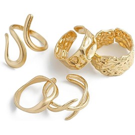 Chunky Stackable Gold Knuckle Ring Set for Women Fashion Twisted Open Statement Rings Boho Silver Joint Finger Thumb Rings Jewelry Gifts (Gold, One size)