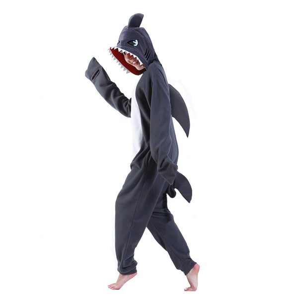 dressfan Unisex Adult Animal Grey Shark Onesie Cosplay Costume Halloween Christmas Family Couple Pajamas for Women Men,S