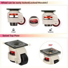 jxgzyy 4 Pcs Leveling Machine Casters Heavy Duty Retractable Workbench Caster Steel Plate 360 Degree Swivel Lifting Casters with Nylon Wheel and Rubber Feet GD-80F