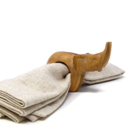 Global Crafts Handcarved Mahogany Wooden Napkin Ring Holders, Elephant, Set of 6 (KWF012_E)