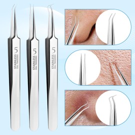 6Pcs Usiveinborn Blackhead Remover,Professional Stainless Steel Facial Blackhead Remover Tweezers,3 in 1 Pimple Popper Tool Kit,Blackhead Remover Comedone Extractor Kit with Box (Silvery)