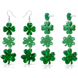 St Patricks Day Accessories for Women Shamrock Clover Earrings and Studs Set of 2 St Patricks Day Earrings Irish Lucky Green Heart Four Leaf Earring Decorations Good Luck Jewelry Gift