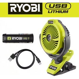 RYOBI USB Lithium Cordless Misting Clamp Fan Kit with USB Lithium 2Ah Battery and Charging Cable (Renewed)