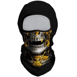 Eikuni Balaclava Face Mask for Men Women Lightweight for Cycling Ski Hunting Fishing (Skull Mechanical Gray Gold Face)