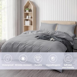 DUJUIKE Waterproof Duvet Cover, Duvet Protector, Waterproof, Anti-Incontinence, Suitable for Pets, Cats and Dogs, Children, Elderly, Double Zip (Grey, Twin (135 x 200 cm))