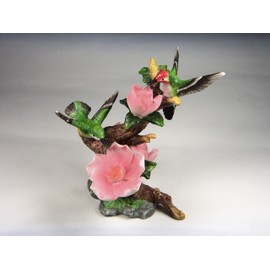 Cosmos Gifts Fine Porcelain Double Hummingbird with Pink Wild Rose Flowers Figurine, 4-1/2" H
