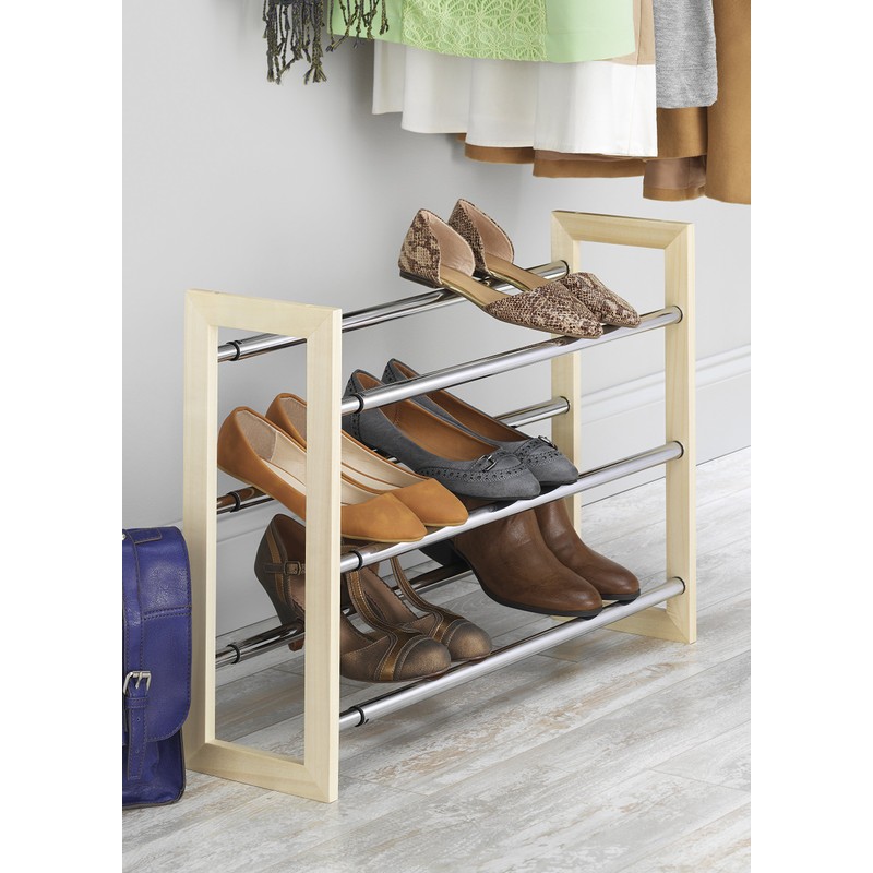 Whitmor 3 Tier Expandable Shoe Rack -Stackable - Natural Wood