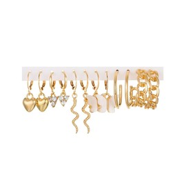 Gold Hoop Earring Set for Women Chunky Smooth Surface Trendy Small to Big Hoop Snack Butterfly Earring Lightweight Twisted Pearl Ear Pack, Zinc, No Gemstone