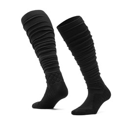 Scrunch Football Socks, Extra Long Padded High Performance Compression Soccer Socks for Men and Youth Boys (US, Alpha, Small, Regular, Black)
