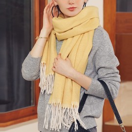 Camilife Women's Woven Scarf Long Scarf Wide Shawl with Fringes Elegant Women's Scarf Made of Imitation Cashmere Winter Scarf Shoulder Scarf Fashionable Warm Simple Basic 70 x 180 cm - Herringbone