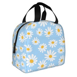 Echoserein Pretty Floral Daisy Light Blue Lunch Bag Insulated Lunch Box Reusable Lunchbox Waterproof Portable Lunch Tote For Women Girls