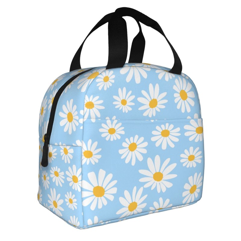 Echoserein Pretty Floral Daisy Light Blue Lunch Bag Insulated Lunch