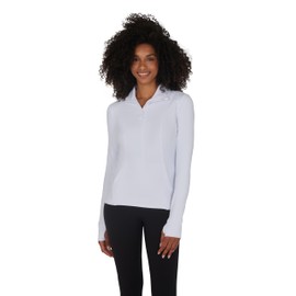 Yogalicious Half Zip Lightweight Workout Long Sleeve Athletic Jacket with Front Pockets and Thumbholes - White - XL
