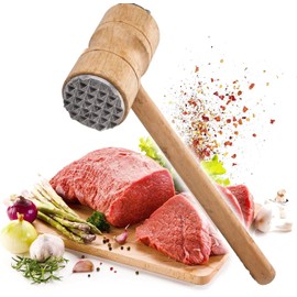 ProBytes Wooden Meat Pounder Mallet - Metal Ribs & Spike/Teeth Dual Style Tenderiser, Puncture Meat, Soften Fibres, Hammer All Types of Meat, Natural, Juicy, Tender, Beef, Turkey, Chicken, Pork, Steak