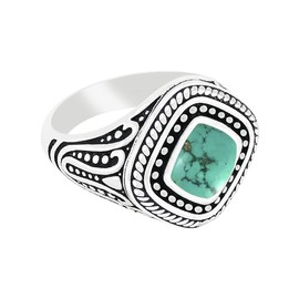 Natural Moonstone Lapis Malachite Labradorite Garnet Rose Quartz Carnelian Solitaire Ring 8x8mm Cushion Shape Gemstone 925 Silver Overlay Rings, Turquoise,