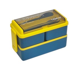 Lunch Box, 1400ml Bento Box with Spoon Fork, Stackable Leak Proof Lunch Box for Adults Kids Students Office Microwave Dishwasher Safe Cover Lid - Color: blue