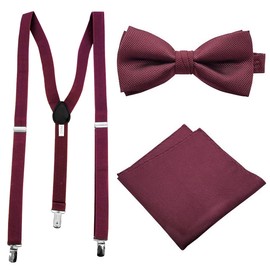 Bowties.jp scb00037 Bowtie & Pocket Square & Suspenders Set, Burgundy, red (burgundy)