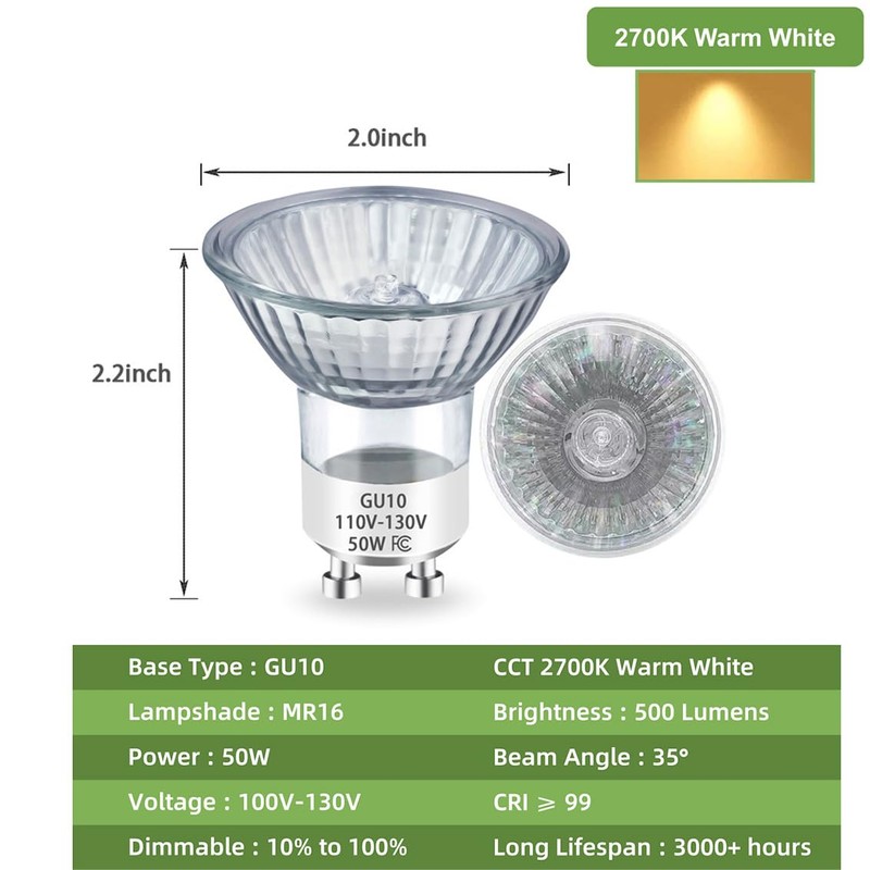 Rugfew GU10 Halogen Bulb 120V 50W Halogen Light Bulbs, GU10+C